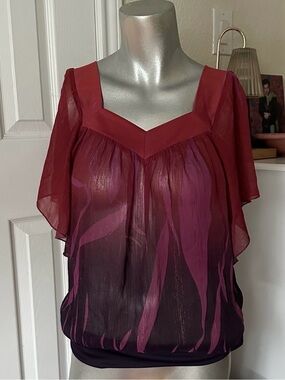 L8ter Y2K Rust & Purple Shimmery Ombre Batwing Sleeve Top